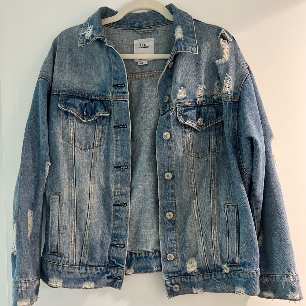 Distressed Denim Oversized Jacket - Size S/M